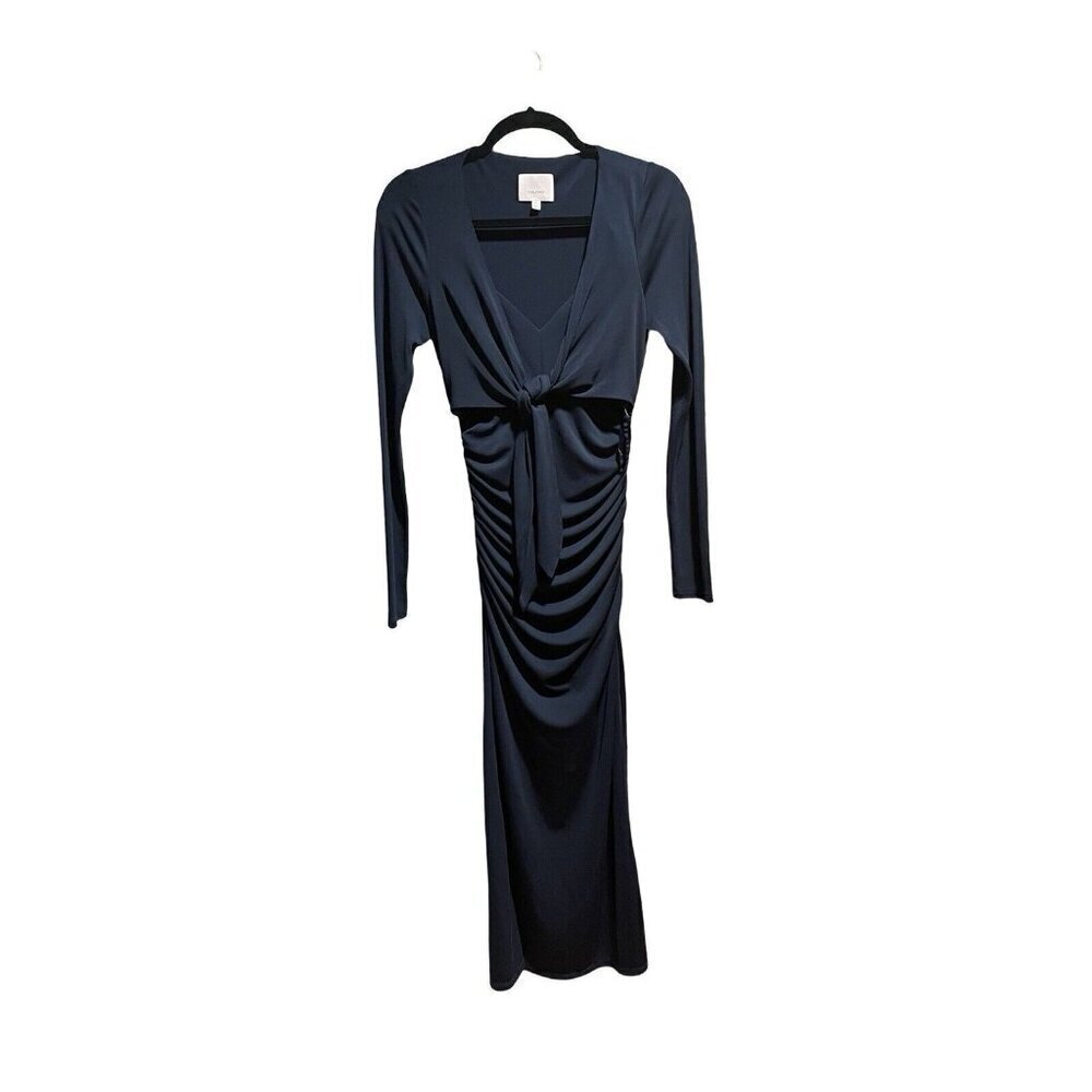 NEW Cinq à Sept Brenna Tie Front Long Sleeve Midi Dress Dark Teal Peacock Size 4 - Picture 9 of 14